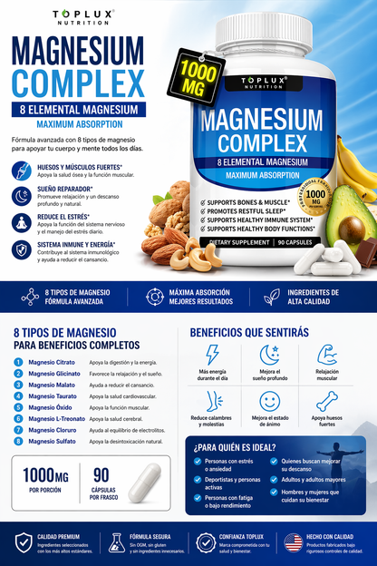 ¿Estrés, Mal Sueño, Calambres o Cansancio?  Magnesio 8 en 1: Un Solo Suplemento Para Todo ✅