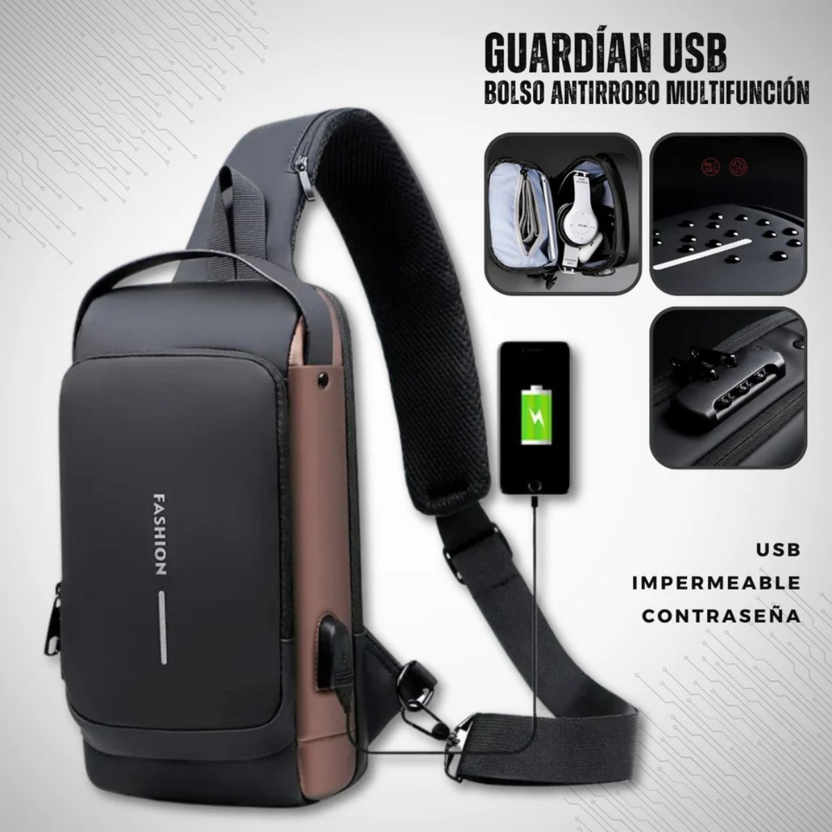 Bolso Cruzado Bandolera Antirrobo Impermeable Con Usb